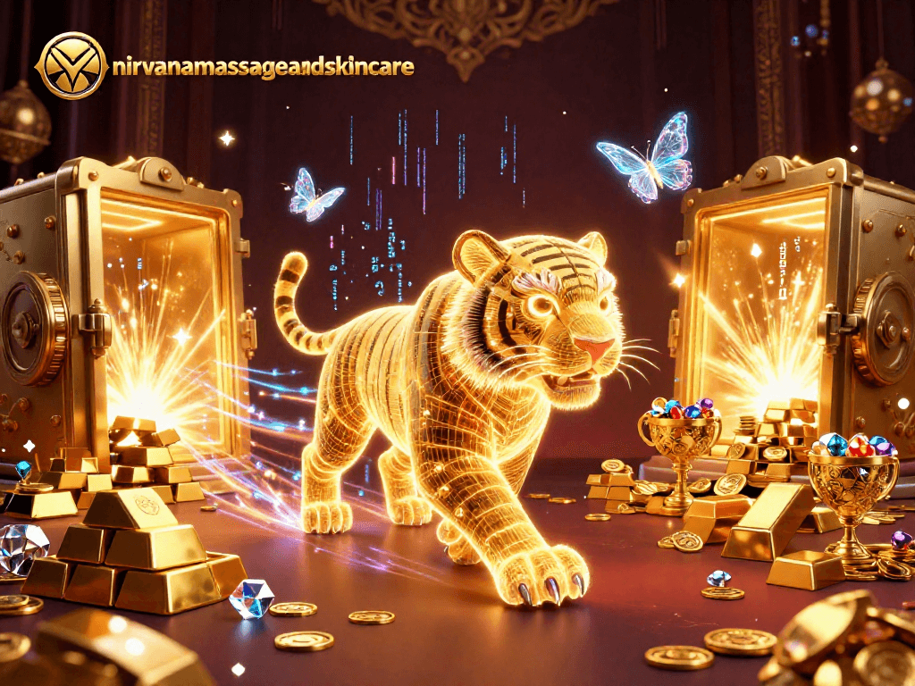 Experience thrilling slot gameplay with nirvanamassageandskincare's golden tigers and scattering treasures in a vibrant casino