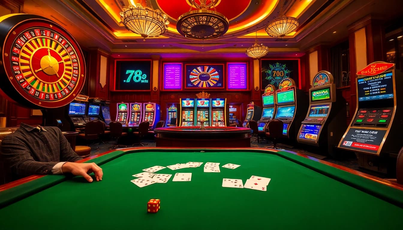 Experience the thrill of gambling at https://789wins1.net/ with vibrant casino visuals, including roulette wheels and poker games.