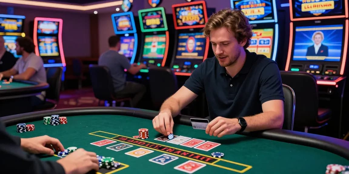 Player enjoying live dealer games at credit card casinos, depicting vibrant casino atmosphere.