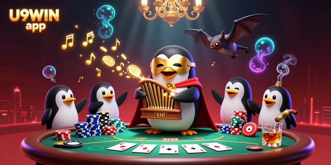 Engage with the U9WIN app through this vibrant 3D casino illustration showcasing thrilling poker action.
