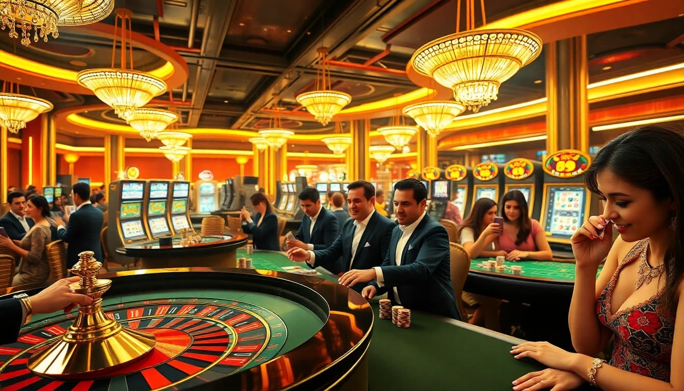Engaging players enjoying classic casino games and online gambling at https://rr88co.net/, reflecting excitement and luxury.