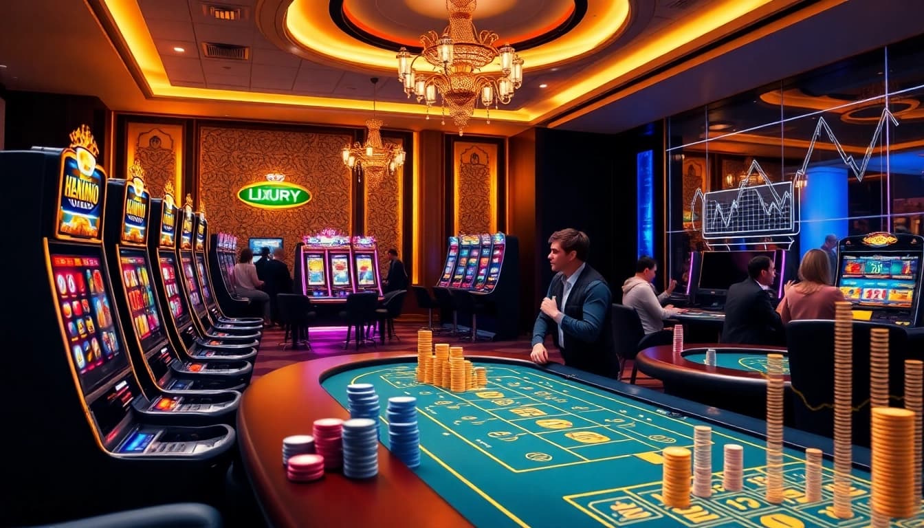 Premium online gambling scene featuring luxury12 slot machines and vibrant casino elements.