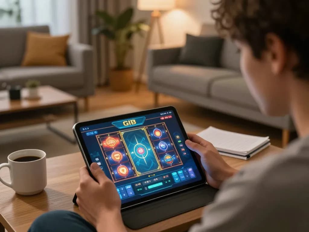 Person enjoying an exciting gaming session on GI8 platform with vibrant slot games on tablet