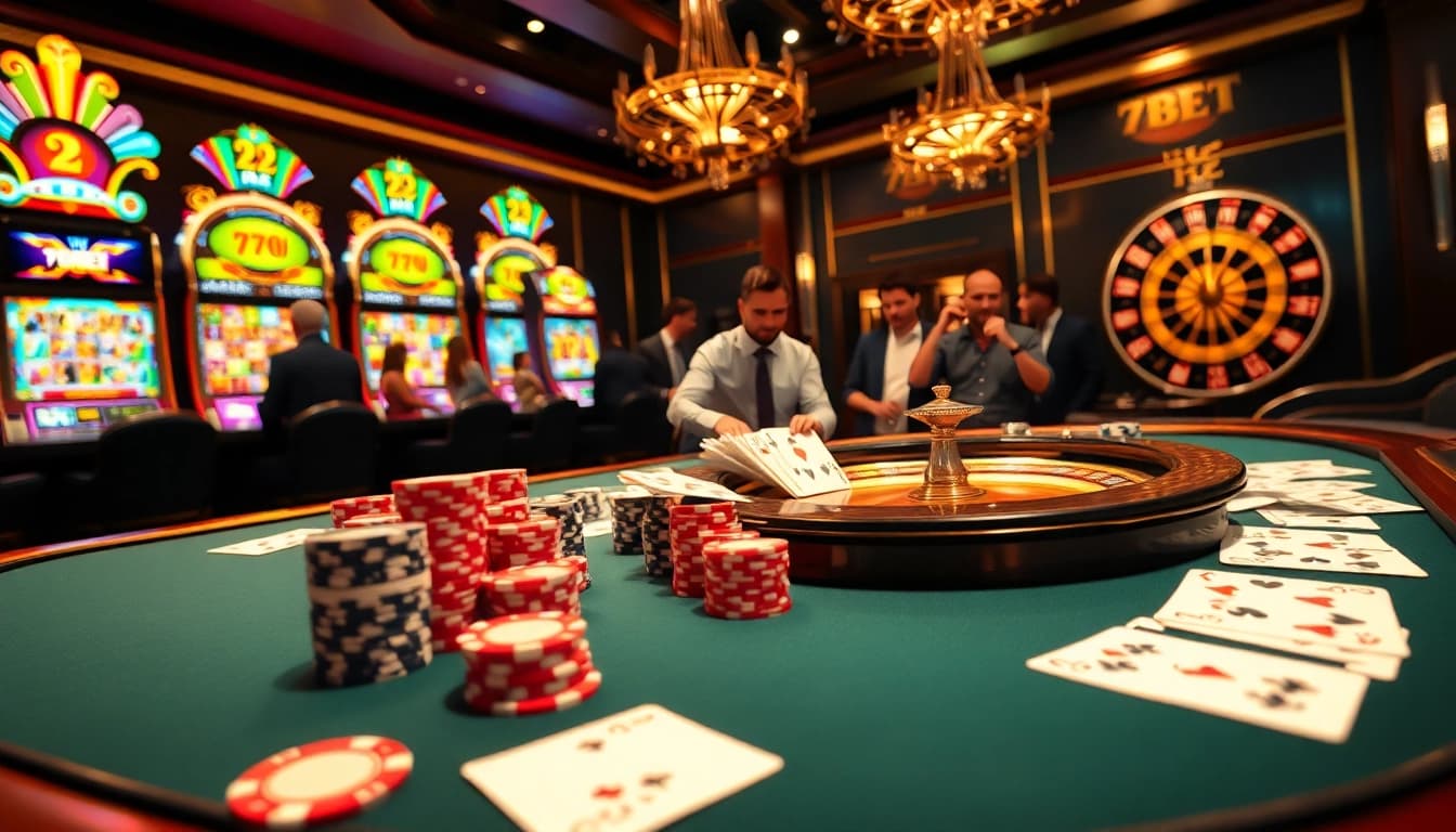 Experience the thrill of 789bet at a luxurious casino with vibrant games and excited players.