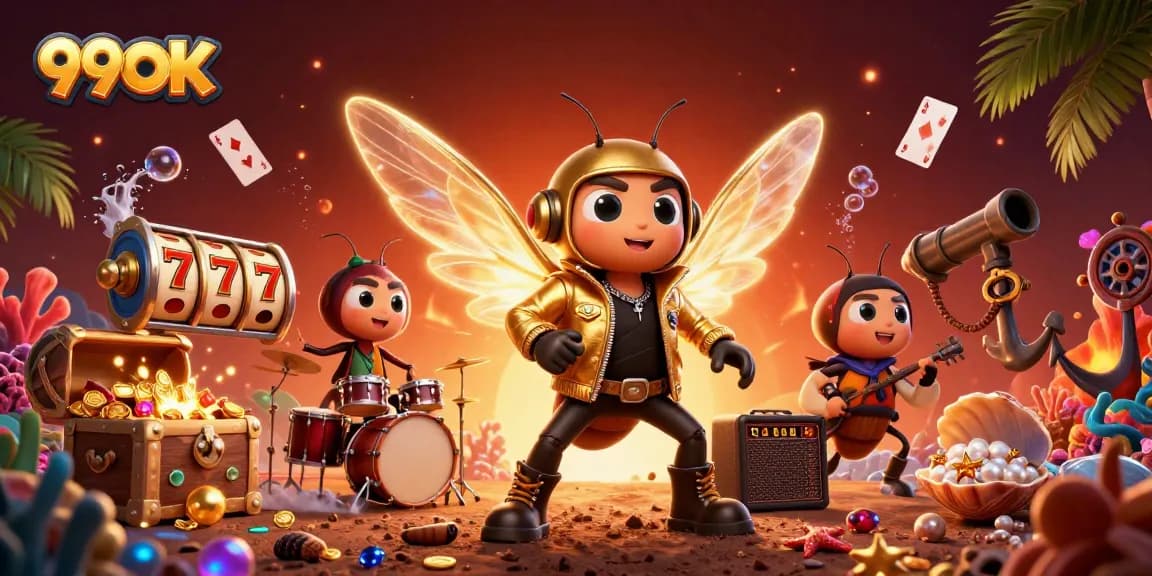 Experience exciting gameplay with 99OK, where a cicada rock star and vibrant casino elements collide.