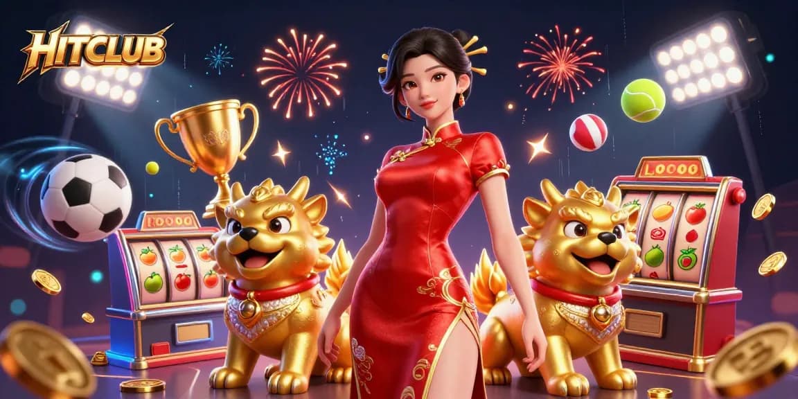 Engage in thrilling gameplay at HITCLUB with vibrant slot machines, spectacular fireworks, and dynamic sports elements.