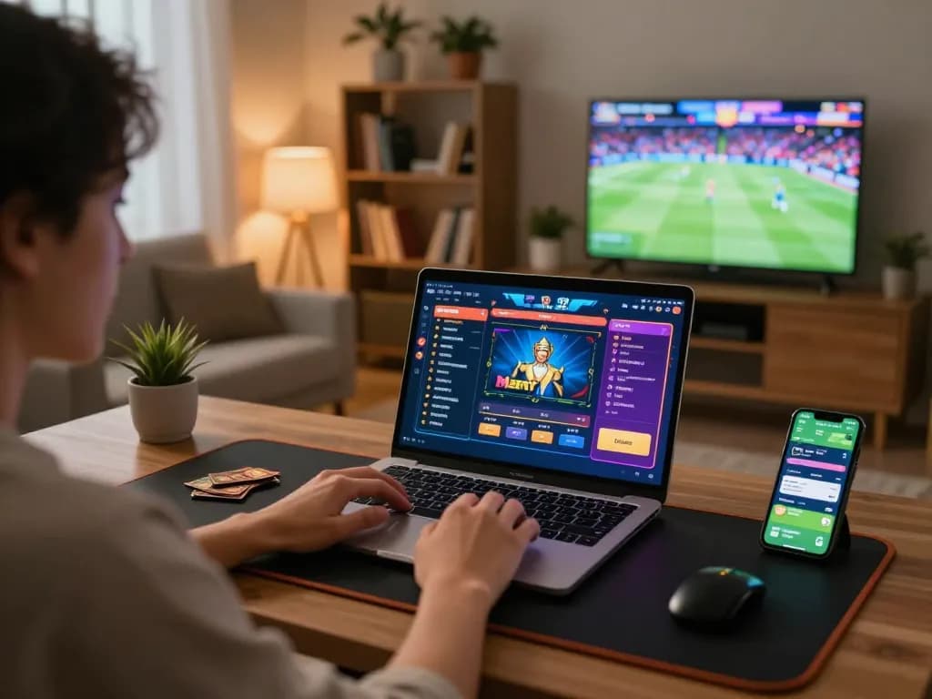 Engaging in net88 online gaming session on cozy laptop setup with sports betting