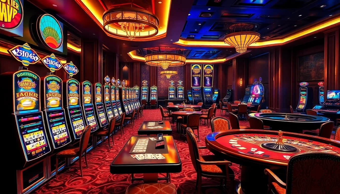 Experience thrilling jackpots at Boosterjp's luxurious casino scene with vibrant slot machines and intense poker games.