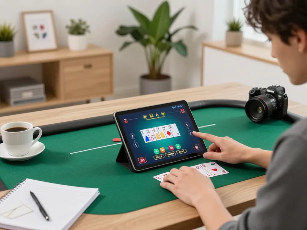 Engaging in a poker game on af88 with strategic notes and a cozy home environment