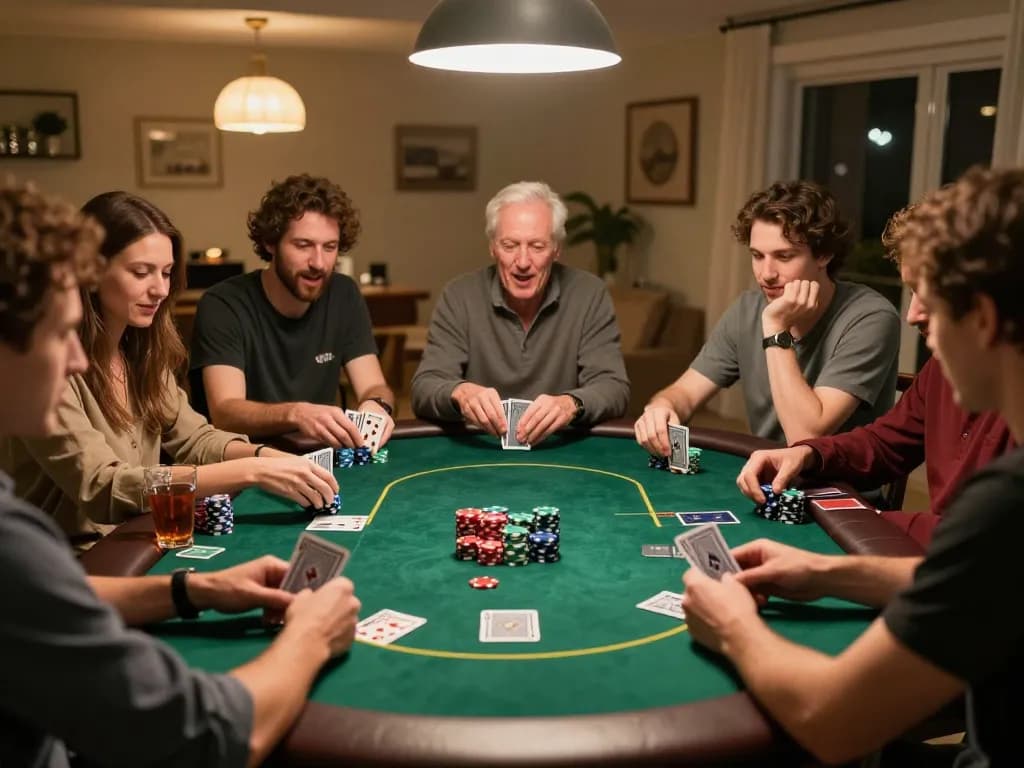 Enjoying a thrilling home poker game with friends, showcasing cm888 strategic gameplay.