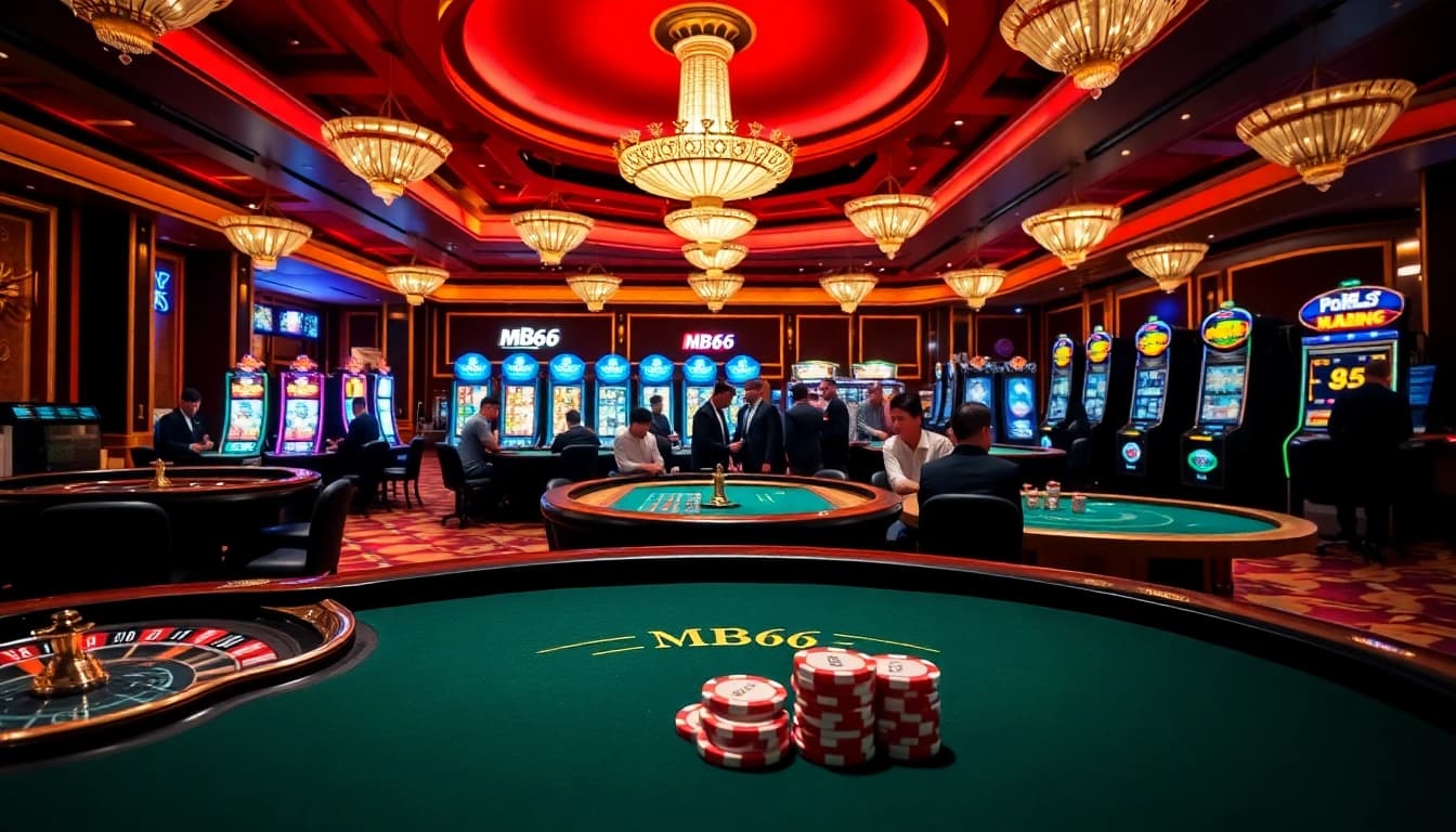 Experience the thrill of MB66 gaming with vibrant casino tables and action-packed players.