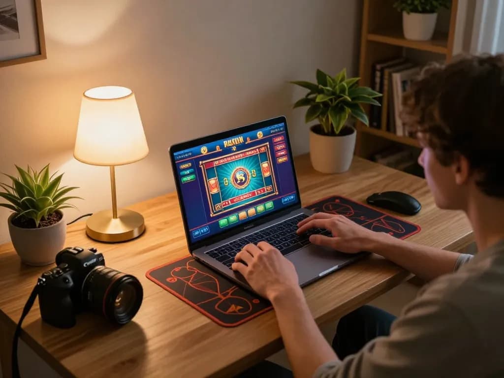 Experience F8 BET gameplay on a stylish laptop in a cozy living room setting.