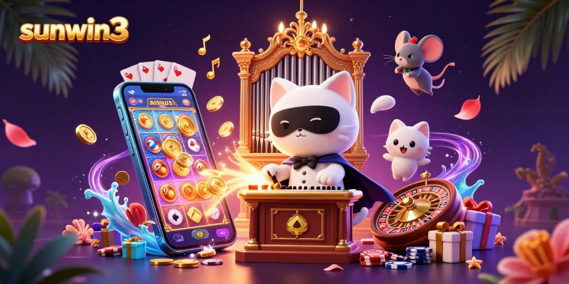 Play thrilling slot games with sunwin3 and golden coins erupting, captivating characters in a dynamic casino scene.