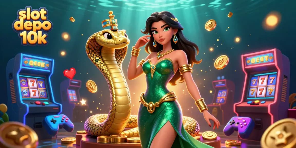 Spin the reels on exciting slot depo 10k games, showcasing a vibrant 3D scene with captivating elements.