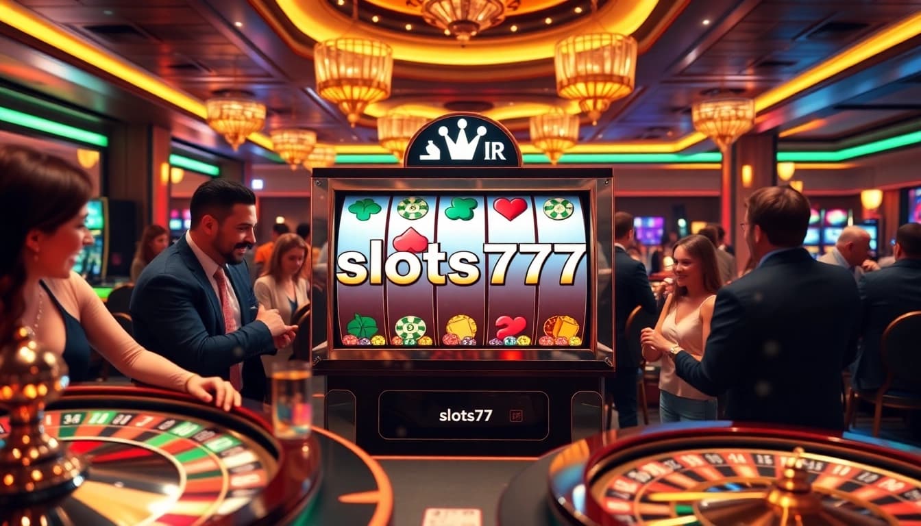 Players enjoy thrilling gameplay at a slots777 casino, replete with vibrant machines and colorful chips.