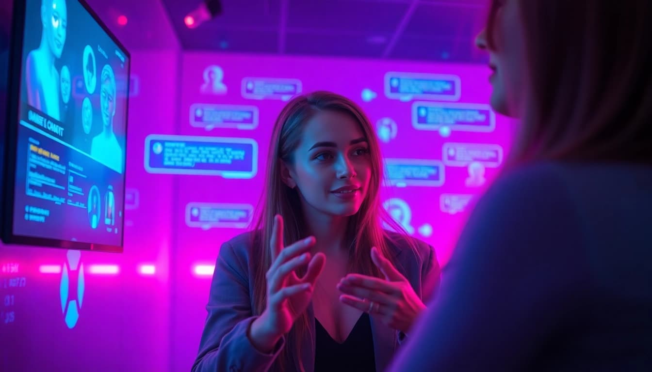 Engaging in sex AI chat in a futuristic digital interaction setting.