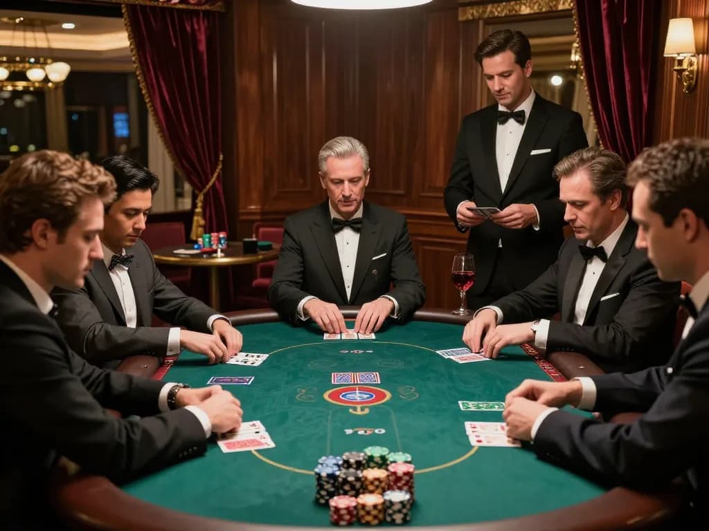 Play poker in the hitclub's upscale room with players enjoying high-stakes gaming and strategic moves.
