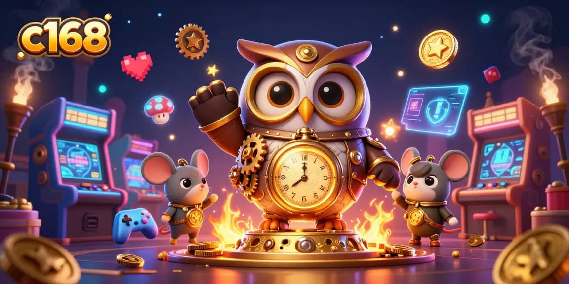 Experience thrilling gameplay at c168 with slots and arcade elements in a stunning 3D casino scene.