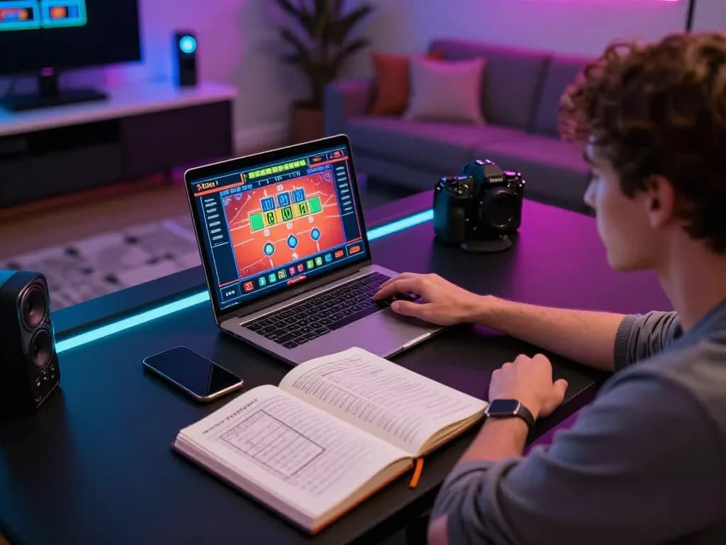 HM88 player engaging in an online live dealer game at home using a laptop and smartphone.