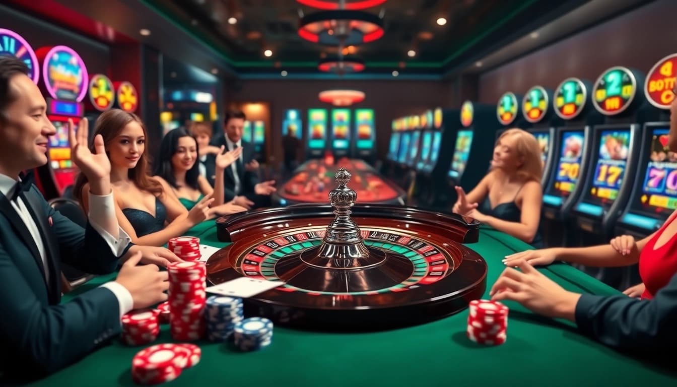 Experience the thrill of gambling online at mm88.land with vibrant casino tables and engaging players.