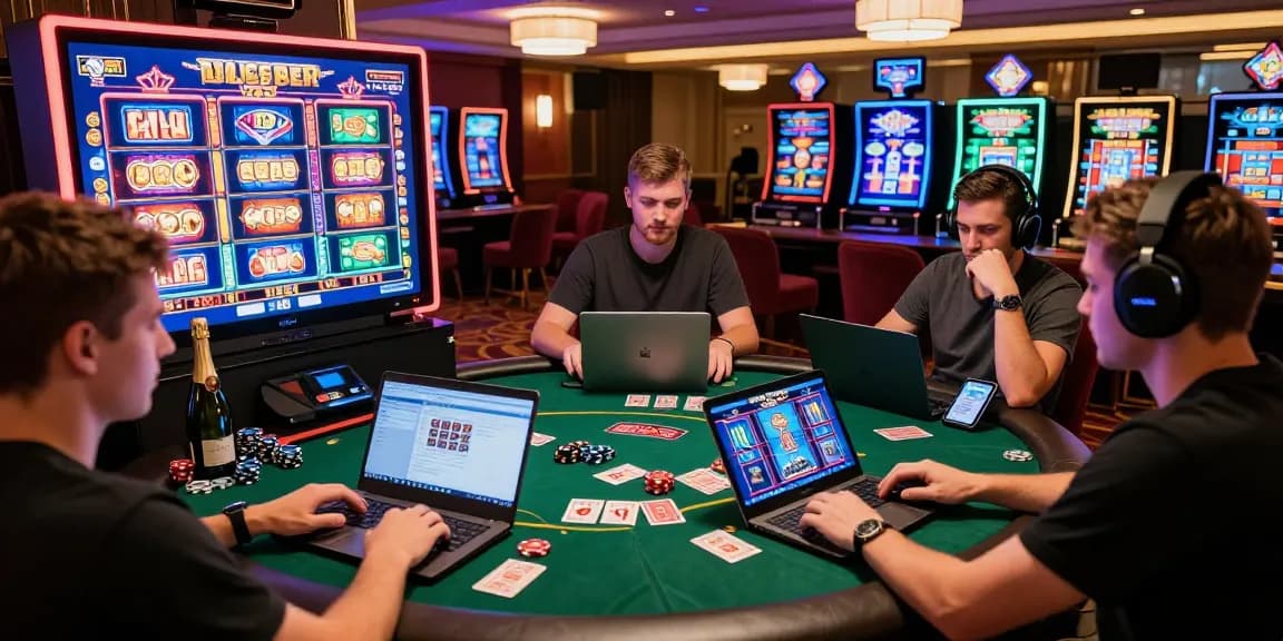 Players engaging at non ukgc casinos with vibrant slot games and lively atmosphere.