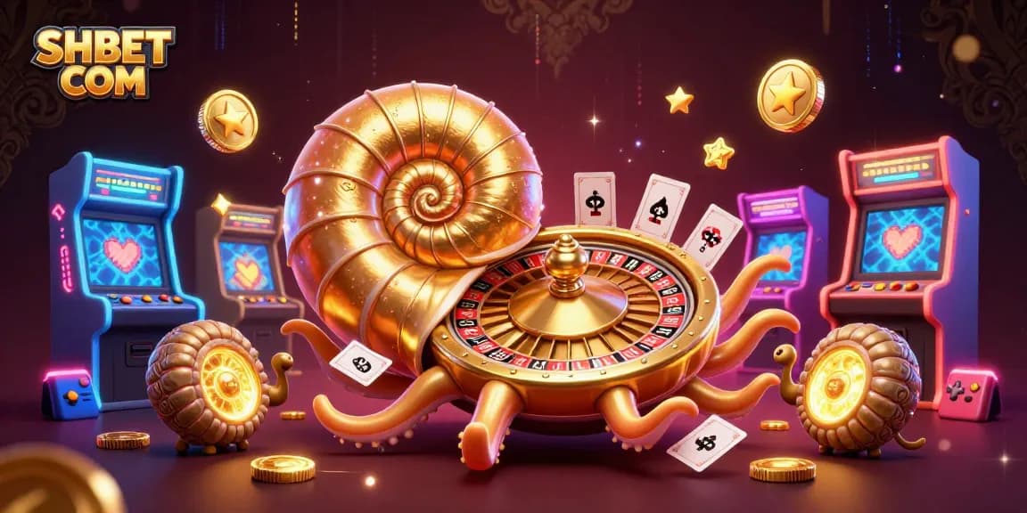 Engage in thrilling gameplay at SHBET COM with a vibrant casino scene featuring unique 3D elements.
