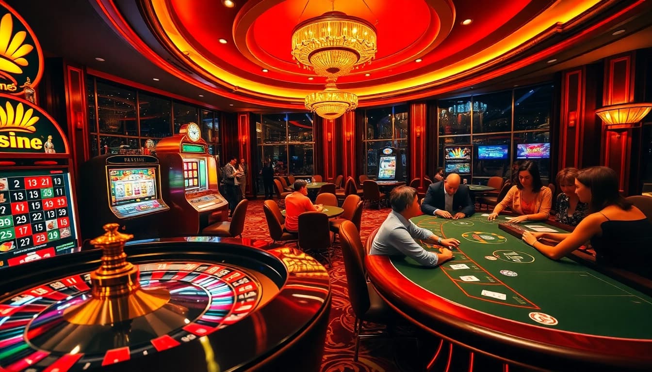 Experience thrilling gameplay at https://b52.za.com/ with players enjoying roulette and poker tables in a luxurious casino.