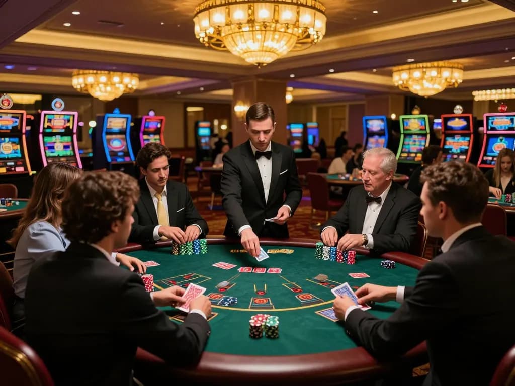 SIN888 blackjack game in action with players strategizing bets and a dealer shuffling cards