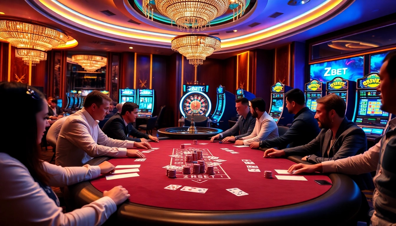 ZBET players winning at a vibrant poker table with exciting gaming action.