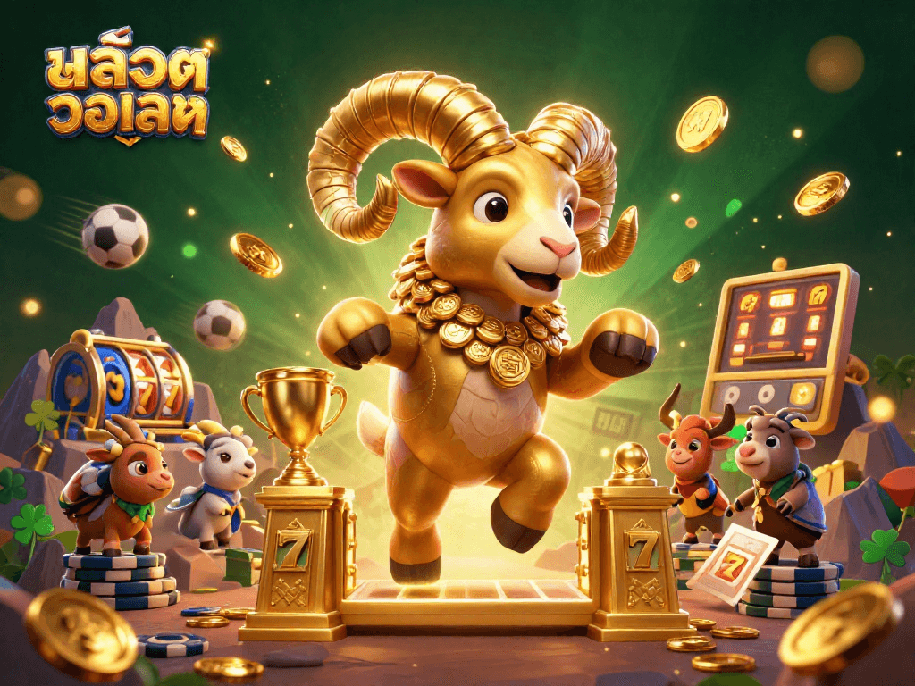 Play สล็อตวอเลท with thrilling slot reels and vibrant casino elements in a dynamic 3D scene.