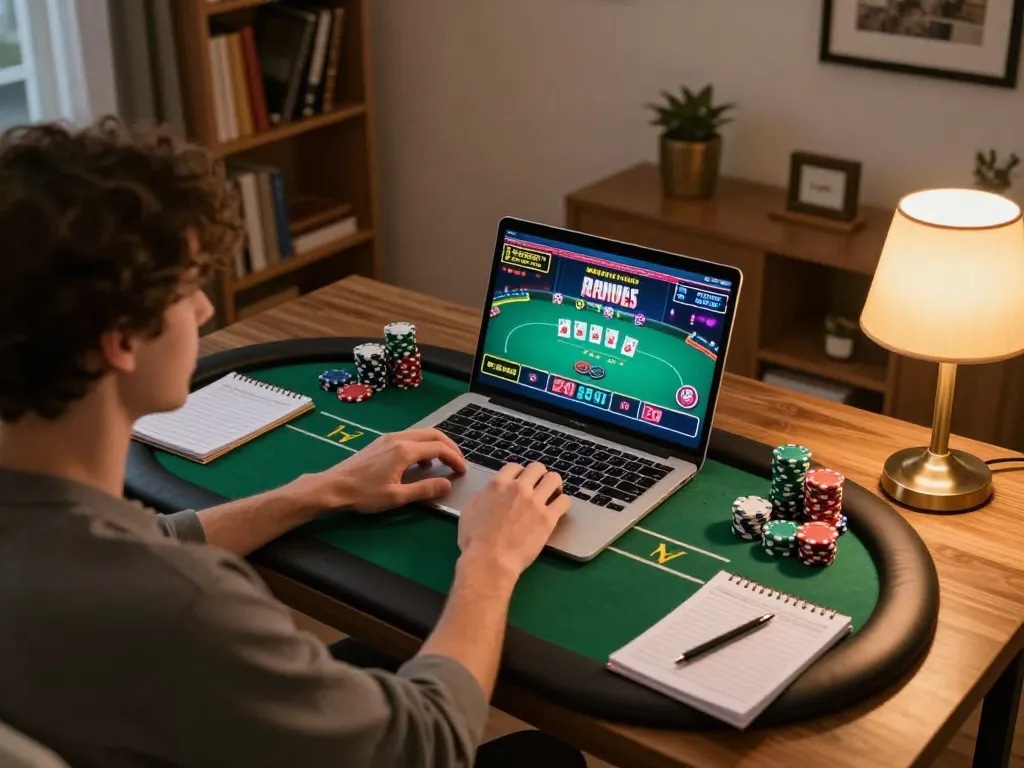 Energileisureparks showcases an engaging online poker game in a cozy home setting.
