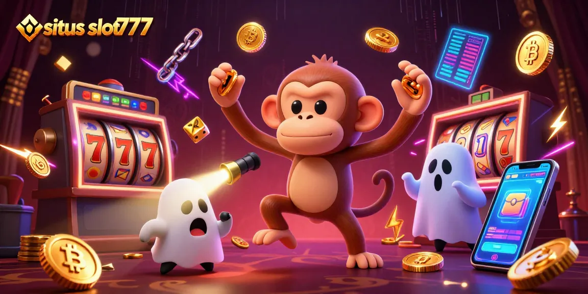 Permainan situs slot777 dengan simbol keberuntungan dan jarman jackpot di dalam kasino virtual yang penuh warna.