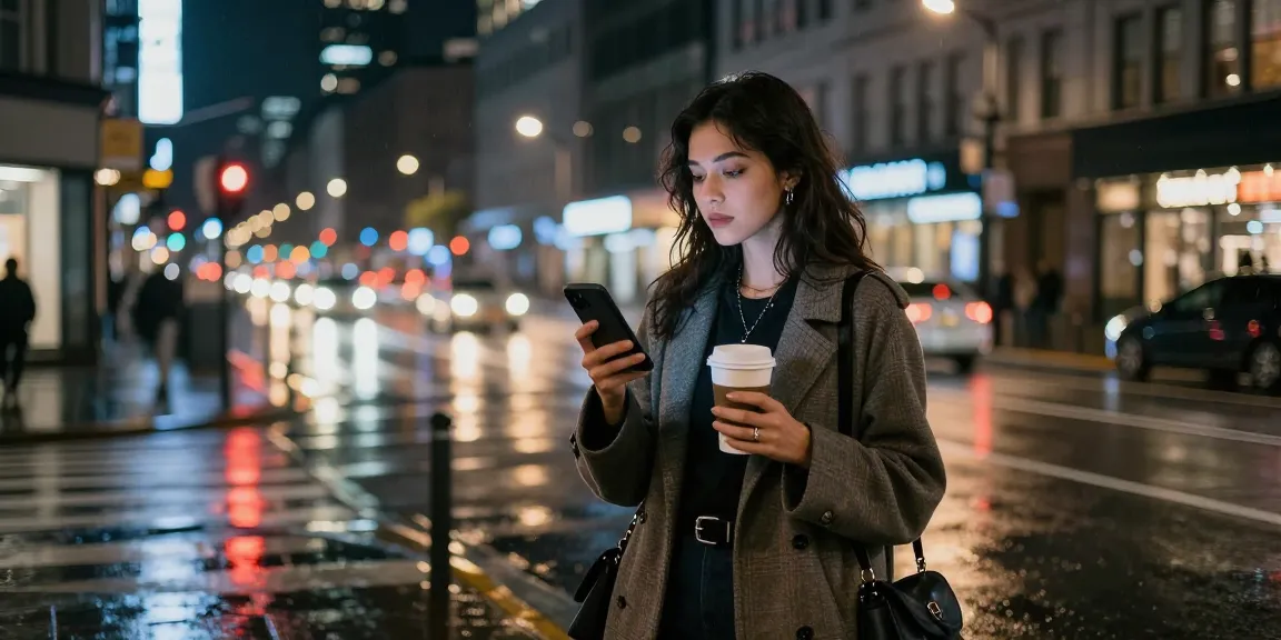 Cảnh đường phố về đêm với gái gọi chờ xe ở góc phố, ánh đèn neon phản chiếu trên vỉa hè ẩm ướt