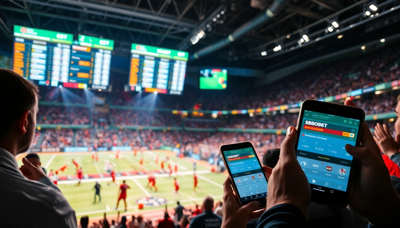 Taruhan SBOBET dengan suasana arena olahraga yang penuh semangat dan teknologi modern.