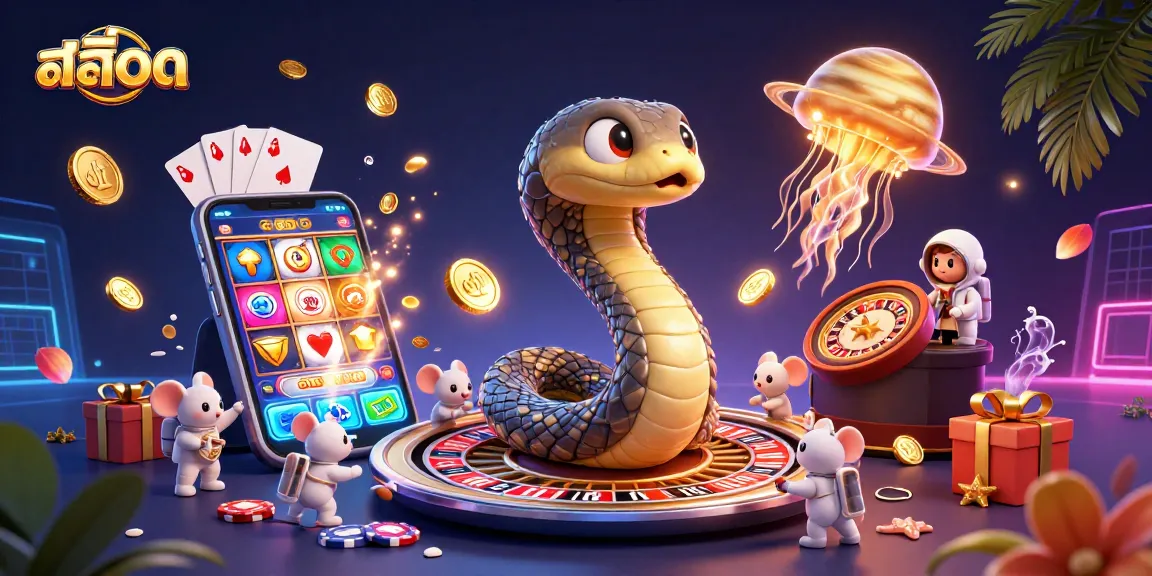 Bet on สล็อต with playful astronaut mice around a cosmic roulette wheel in a vibrant casino scene.