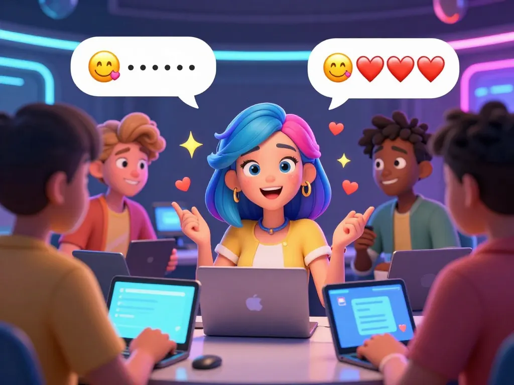 Engaging scene of 18+ AI characters interacting in a lively digital chat environment, showcasing uniqueness and charm.