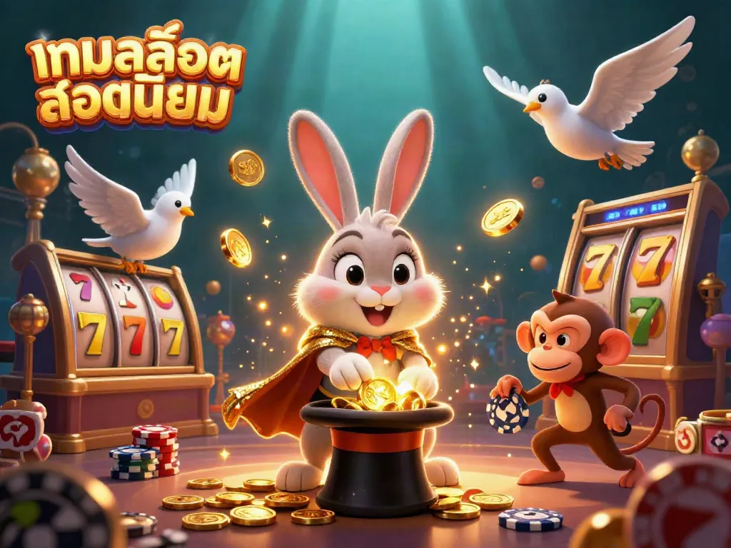 Experience the excitement of เกมสล็อตยอดนิยม with a magical scene of characters and casino elements.