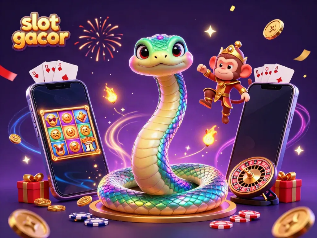 Experience the thrill of slot gacor with vibrant characters and casino elements in this dynamic illustration.