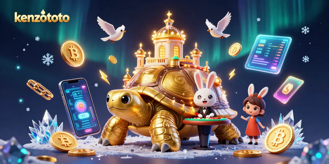Experience winning moments with kenzototo in a vibrant casino scene filled with golden coins and crypto elements.