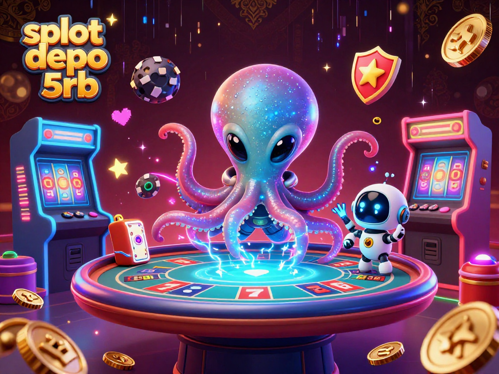 Experience the thrilling action of slot depo 5rb with an alien octopus at a vibrant poker table.