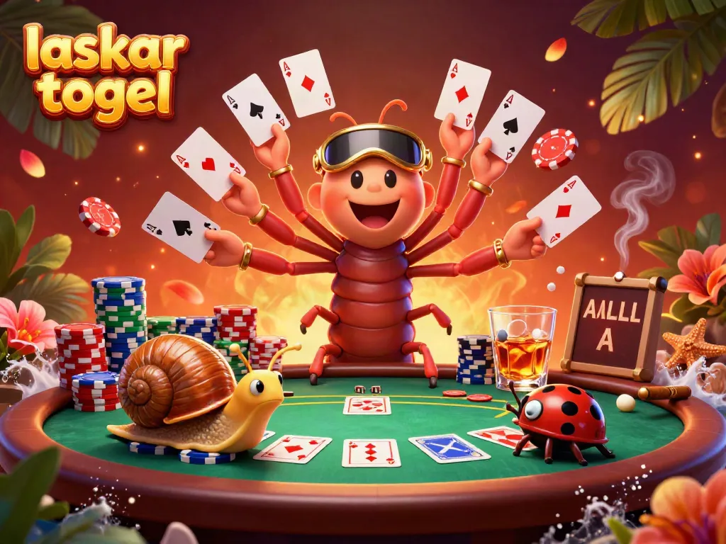 Experience the fun of laskar togel gaming, with playful characters engaging at a vibrant poker table.