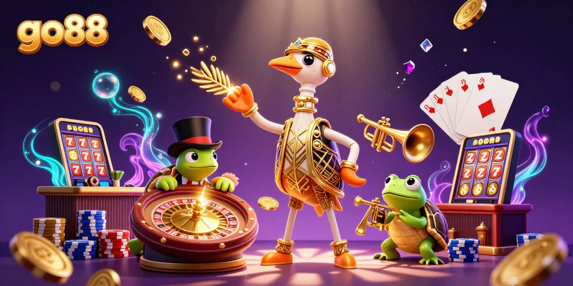 Experience go88 excitement with a vibrant, lively casino scene featuring whimsical characters and dynamic game elements.