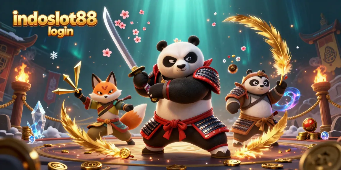 Engage with indoslot88 login through this vibrant 3D casino action illustration showcasing fierce characters.