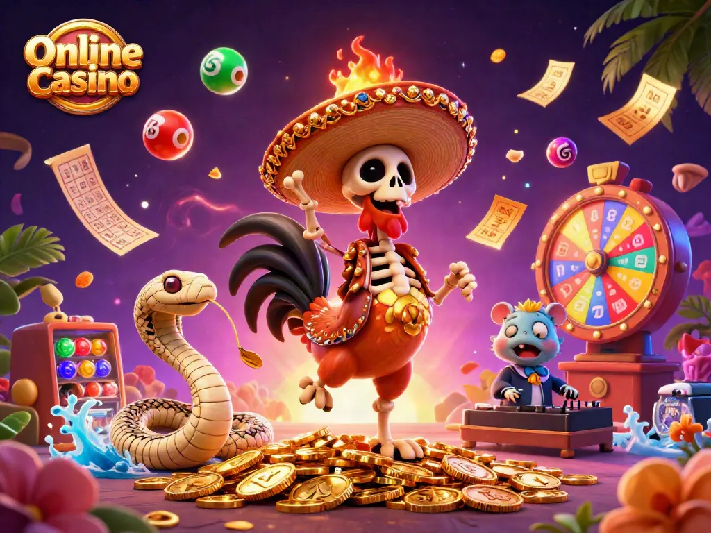 Experience the thrill of Online Casino Alberta with a vibrant 3D illustration of lively characters in action.