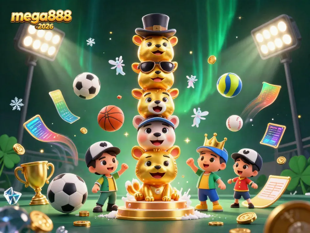 Experience the dynamic world of mega888 2026 with vibrant casino elements and lively character interaction.
