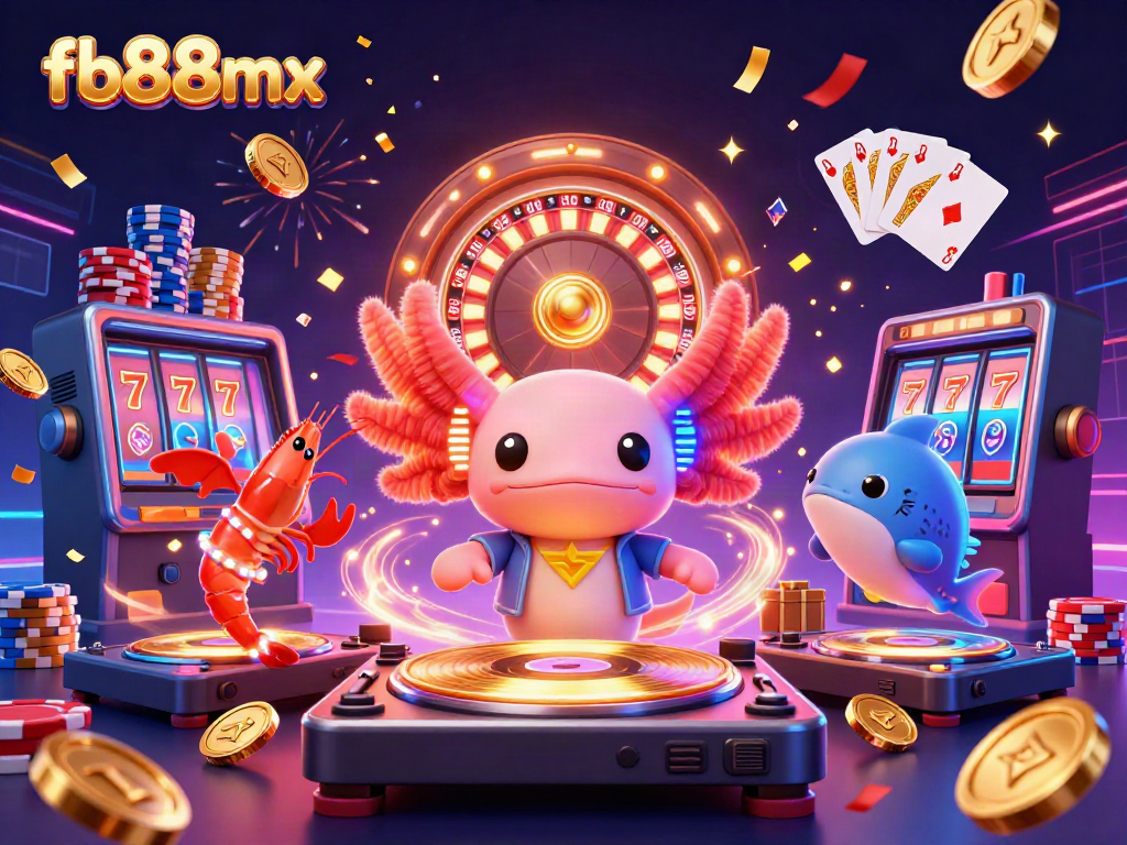 Experience the vibrant fun at fb88mx casino with lively characters celebrating while playing various games.