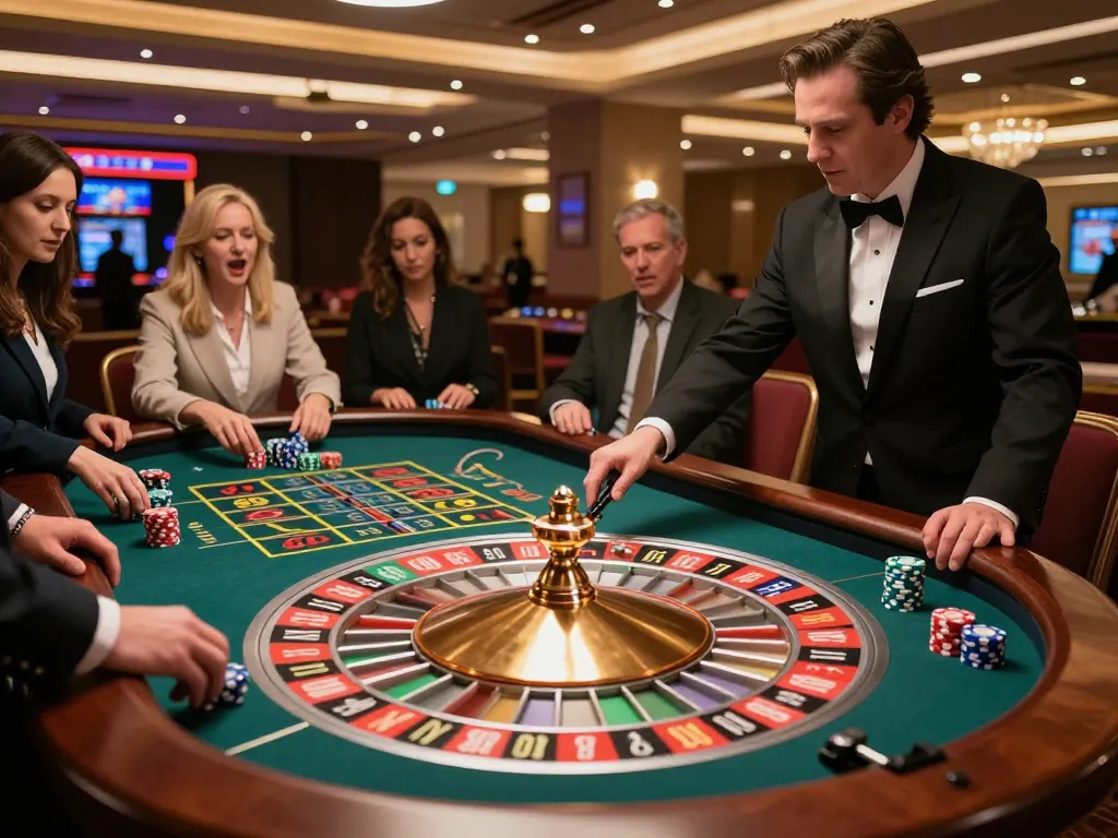 Players engaging in an exciting roulette game at Casino MM99, showcasing vibrant action and atmosphere.