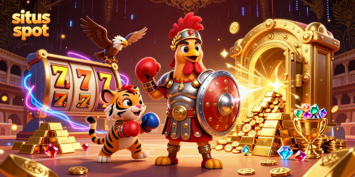 Menangkan permainan di situs slot dengan ilustrasi gladiator ayam dan harta karun