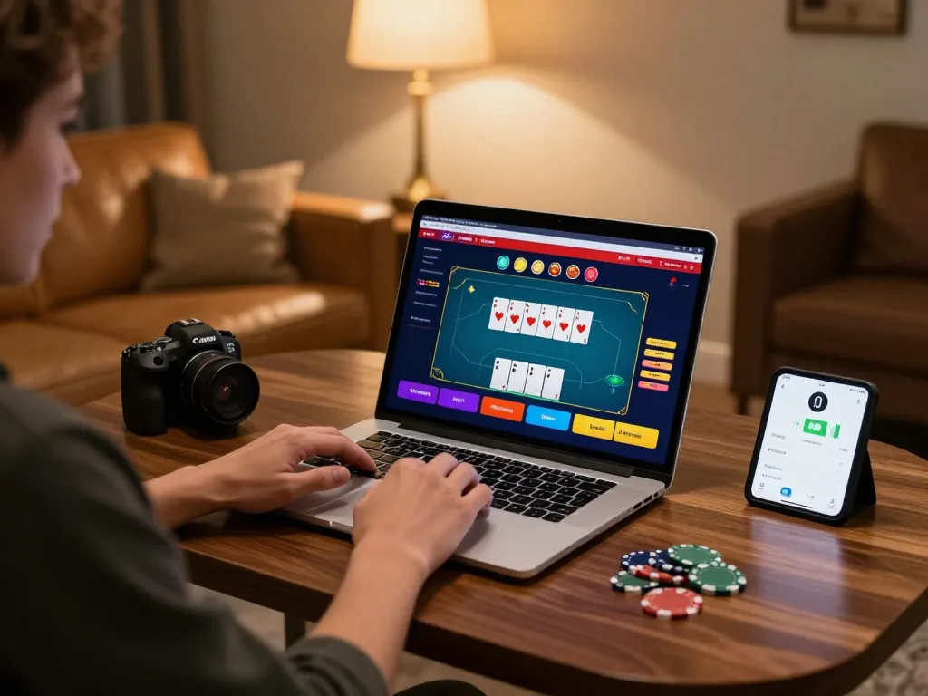 Engaging gameplay at Canadian online casinos with a player focused on poker strategies.
