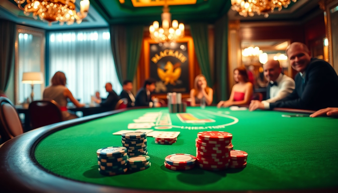 Experience the thrill of Blackjack Casino with an elegantly set table featuring cards and chips.